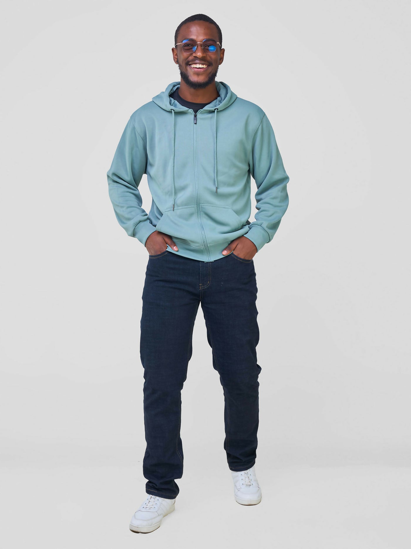 Round Neck With Zip Hoodie - Grey - Shopzetu