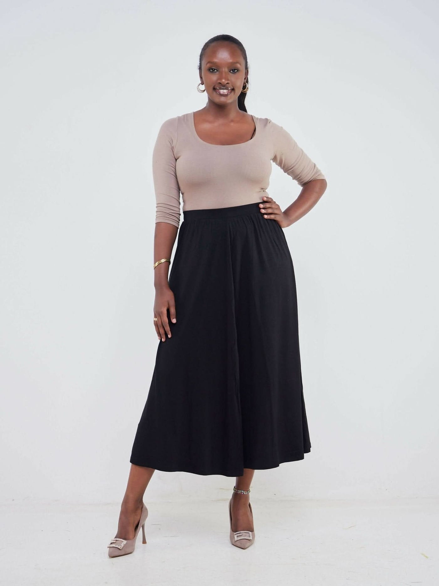 Hessed Maxi Wide Skirt - Black - Shopzetu