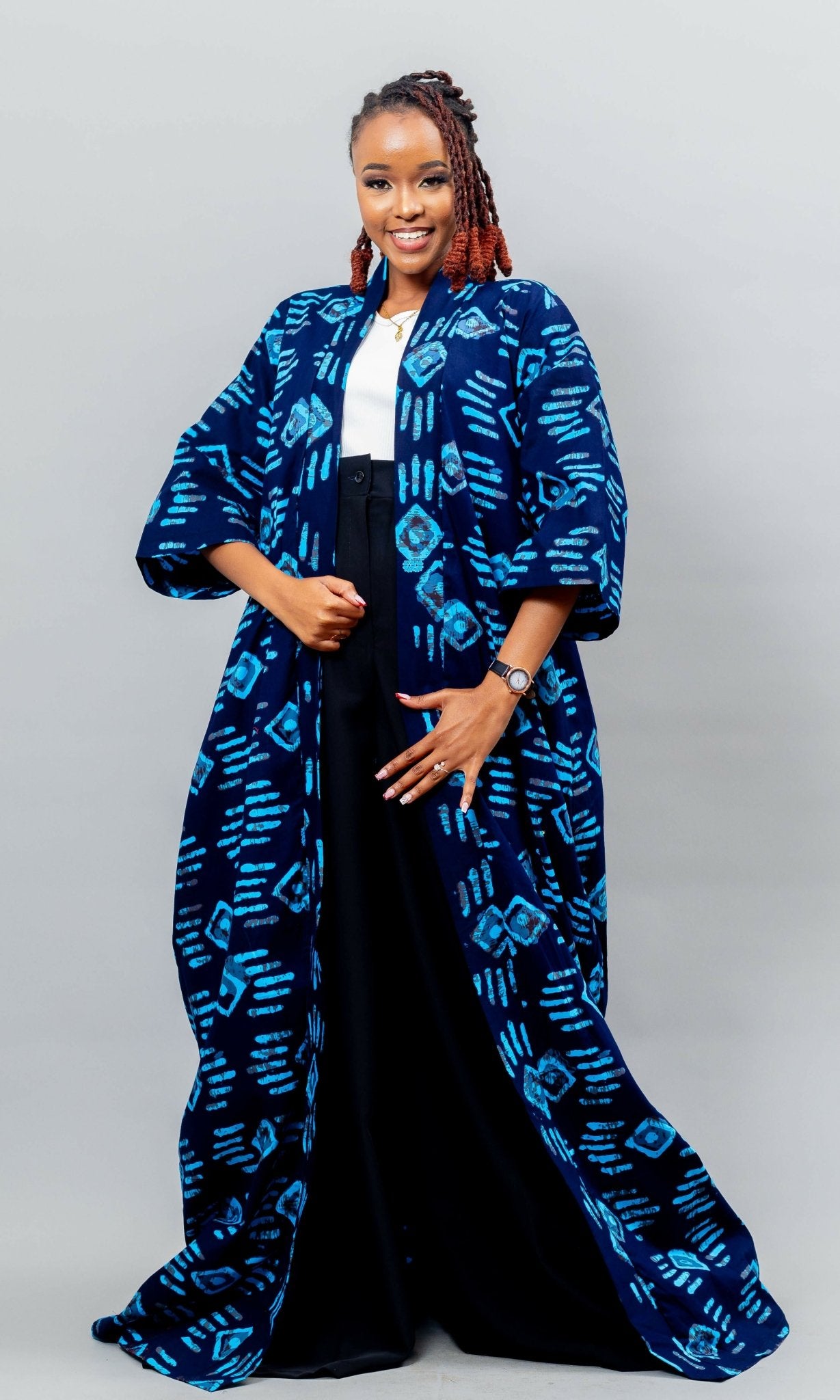 Afriwia Zuri African Print Kimono - Blue - Shopzetu