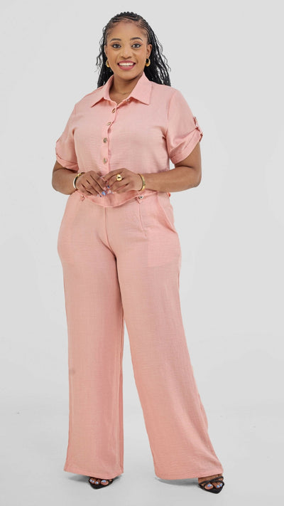 Prettygline Satin Muted Coral Set - Peach - Shopzetu