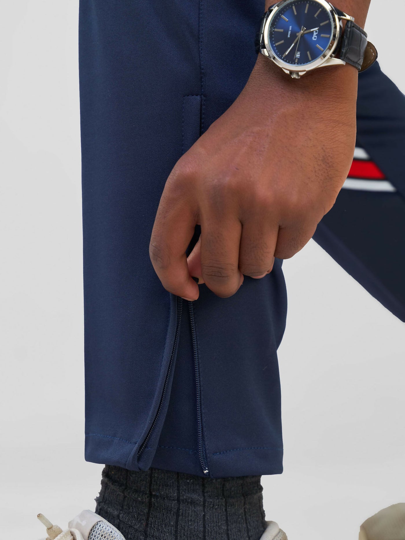 Track Pants W/Elastic Drawstring Waist Pant - Navy Blue - Shopzetu