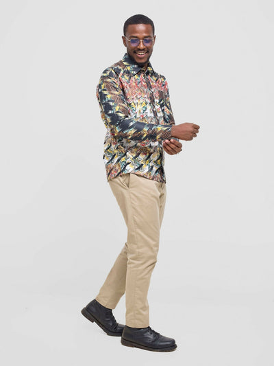 Mendilines Warm African Shirt - Black / Green Print - Shopzetu