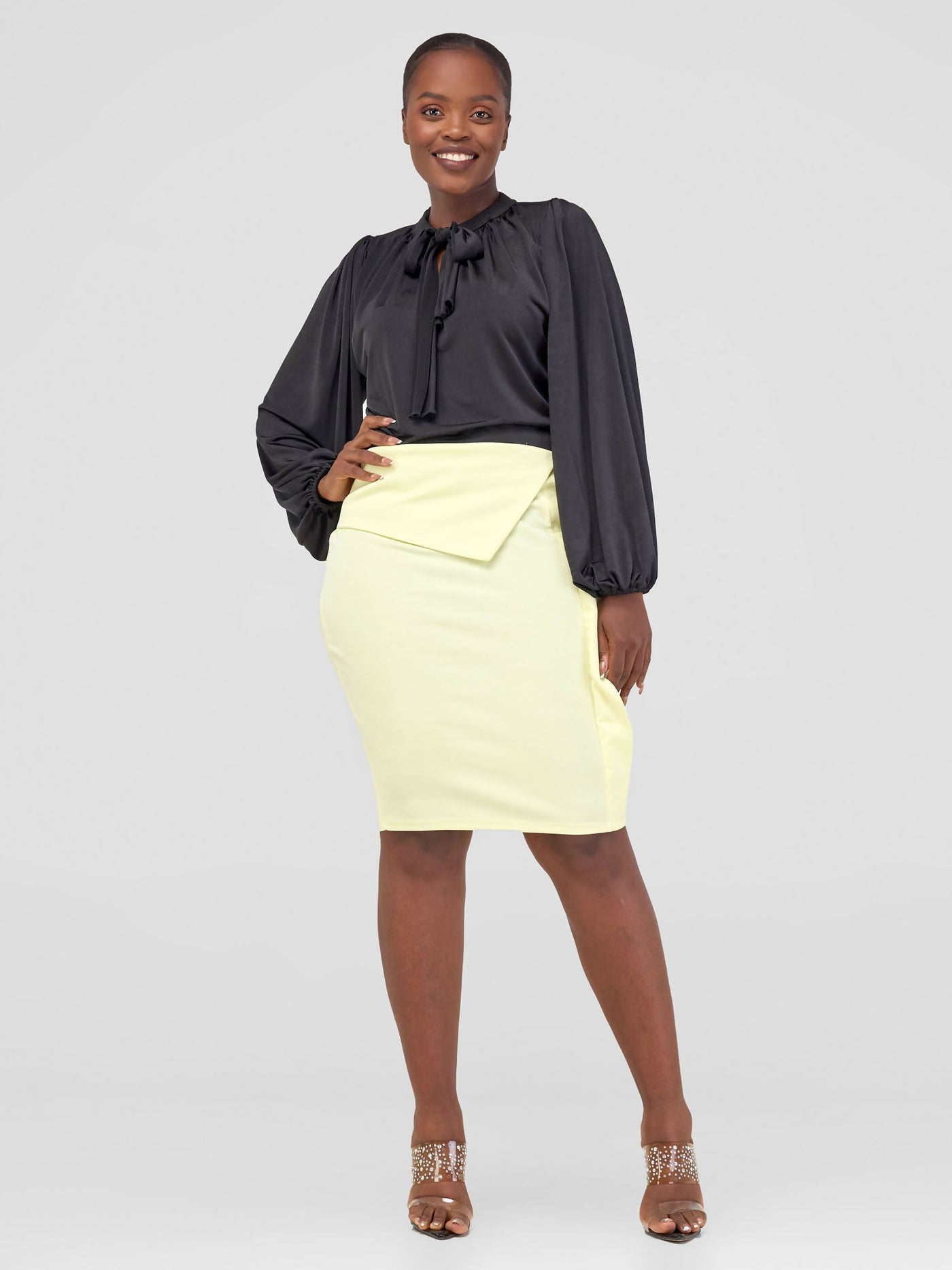 Elsie Glamour Lila Asymmetrical Skirt - Butter Milk - Shopzetu