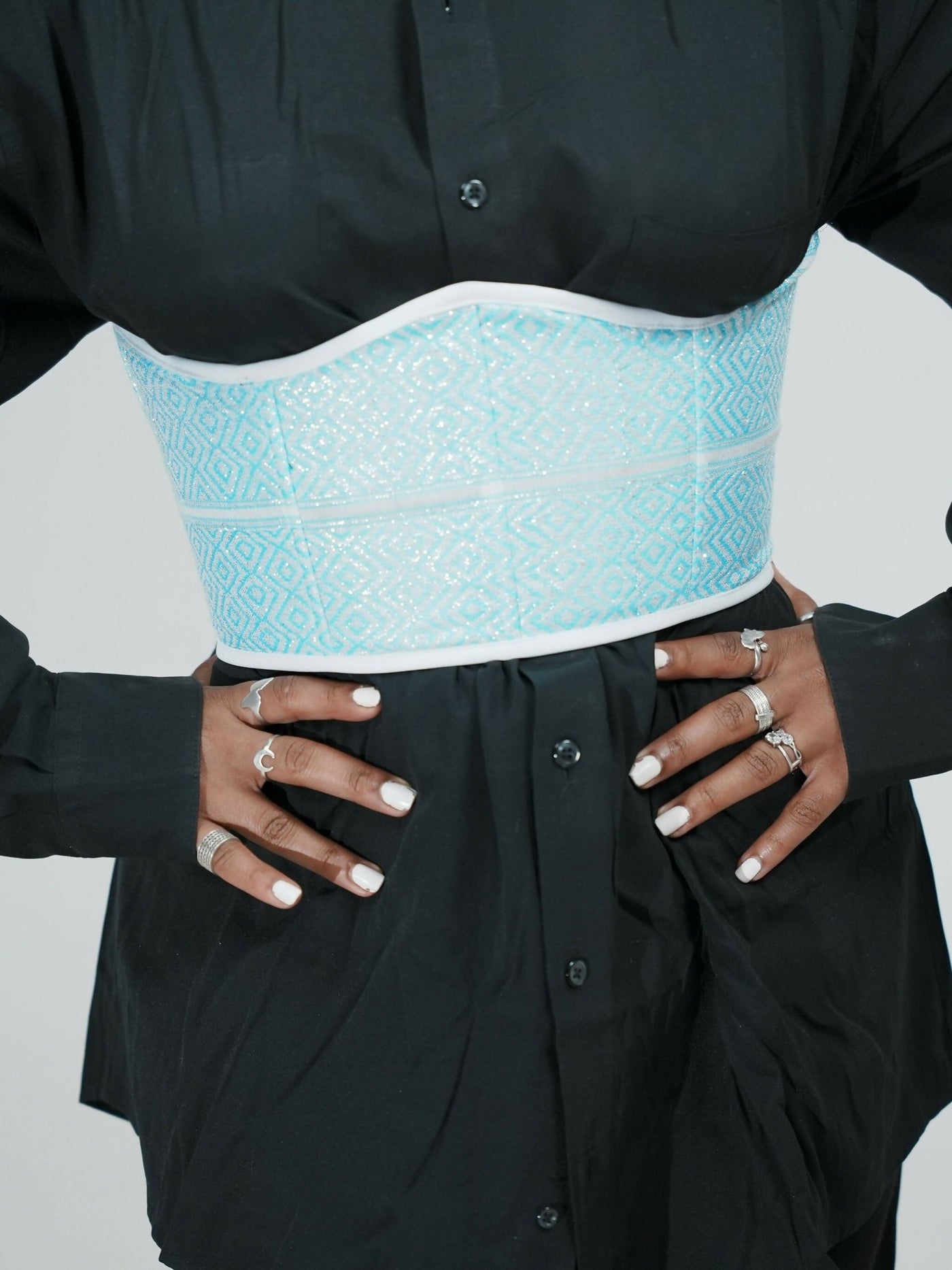 Misstcal Ethiopian Hand Embroidered Under Bust Corset Belt - Blue - Shopzetu