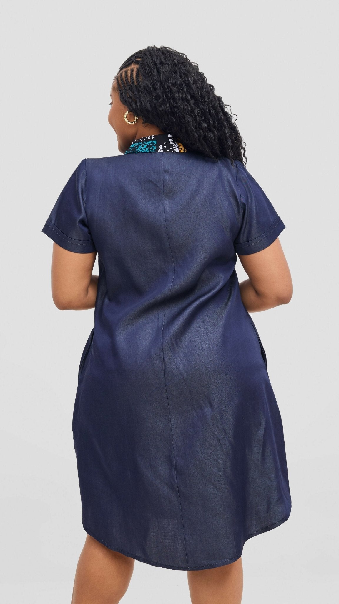 Jolly Fancy Wear Denim Shift Dress - Navy Blue - Shopzetu