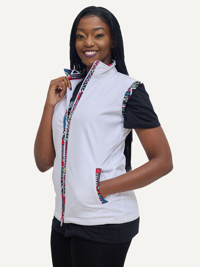 Kitu Kali Ladies Softshell Sleeveless Jacket - White / Pink Tribal - Shopzetu