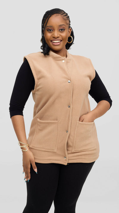 Timyt Urban Wear Fleece With Frontal Pockets & Press Button Sweater - Beige