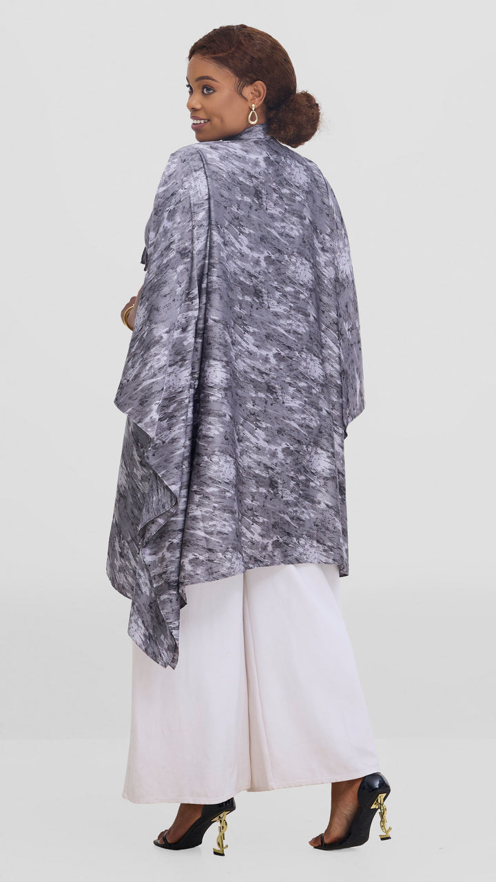 Vivo Knee Length Kaftan in Satin - Grey / White Print
