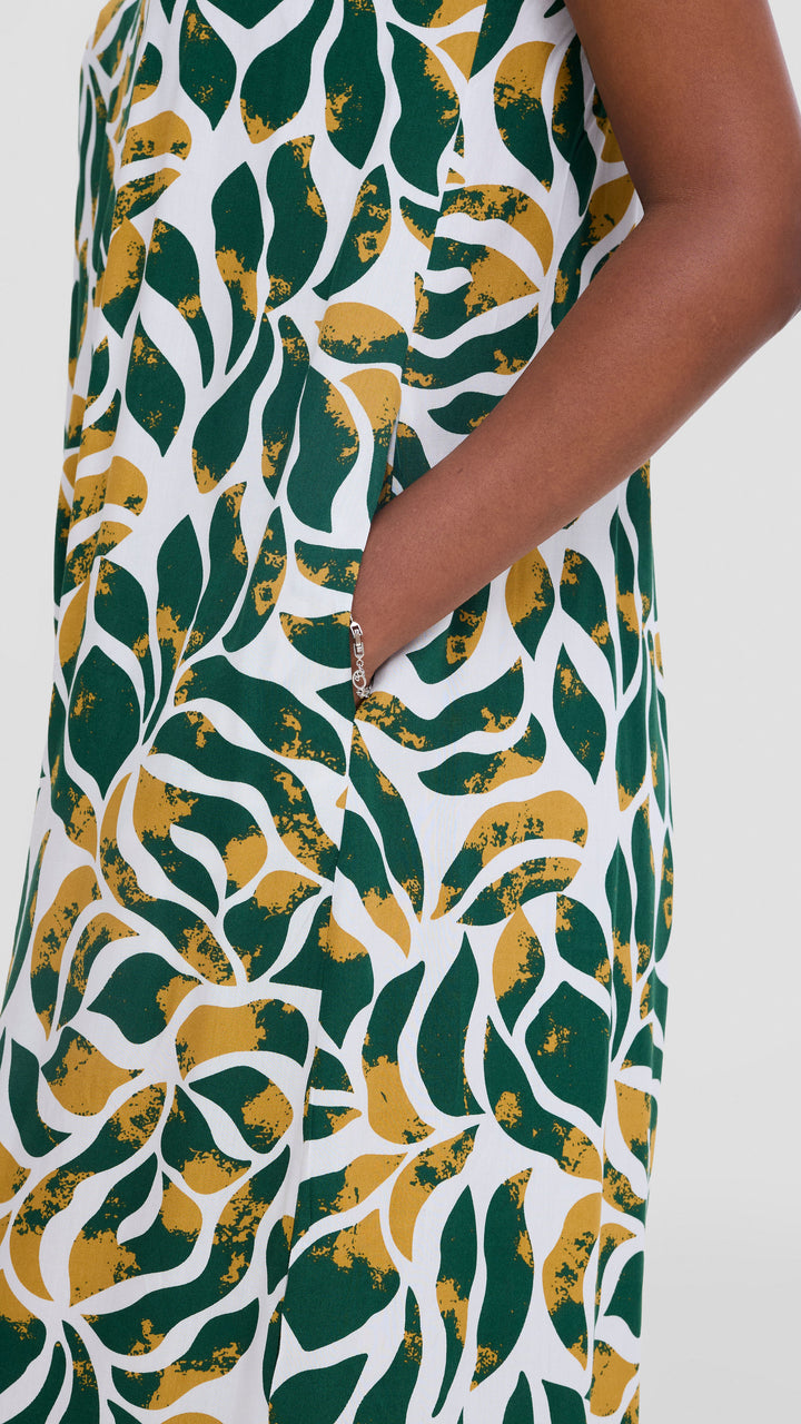 Vivo Maisha Strappy Cover Up Jumpsuit In Rayon - White / Dark Green Print
