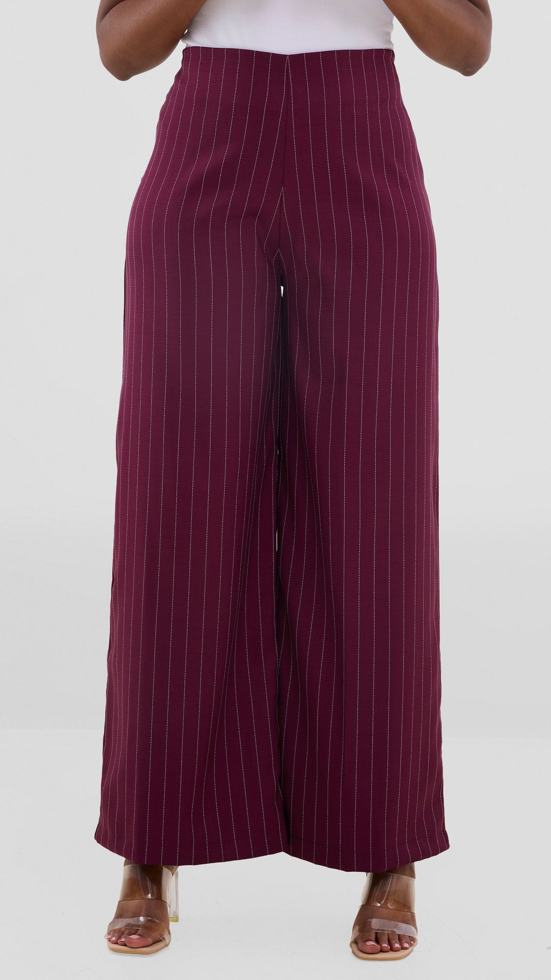 Vivo Studio Striped Pants In Crepe - Maroon Striped Print
