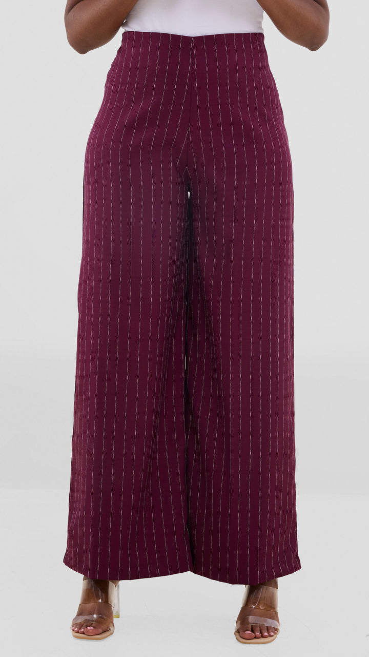 Vivo Studio Striped Pants In Crepe - Maroon Striped Print