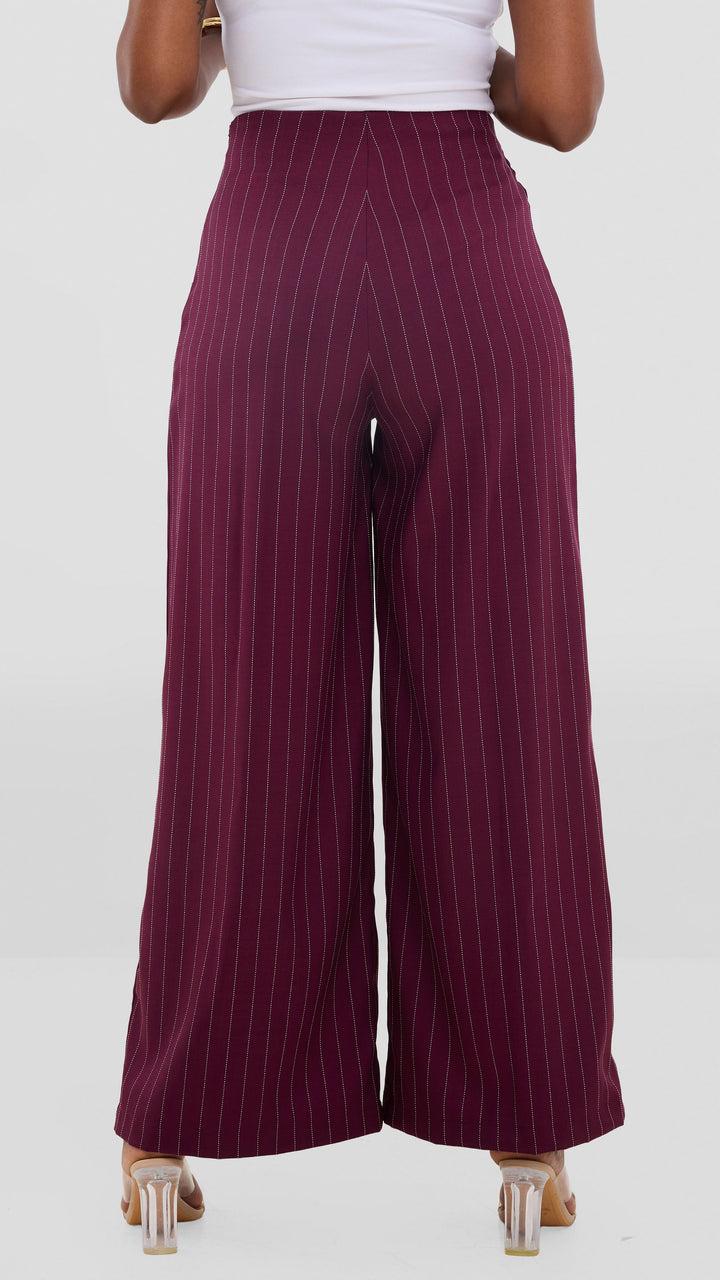 Vivo Studio Striped Pants In Crepe - Maroon Striped Print