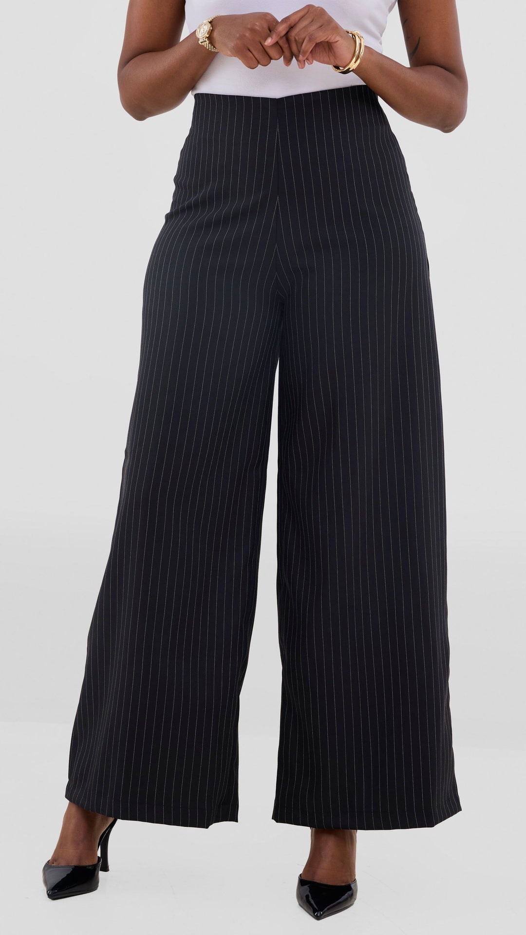 Vivo Studio Striped Pants In Crepe - Black Striped Print
