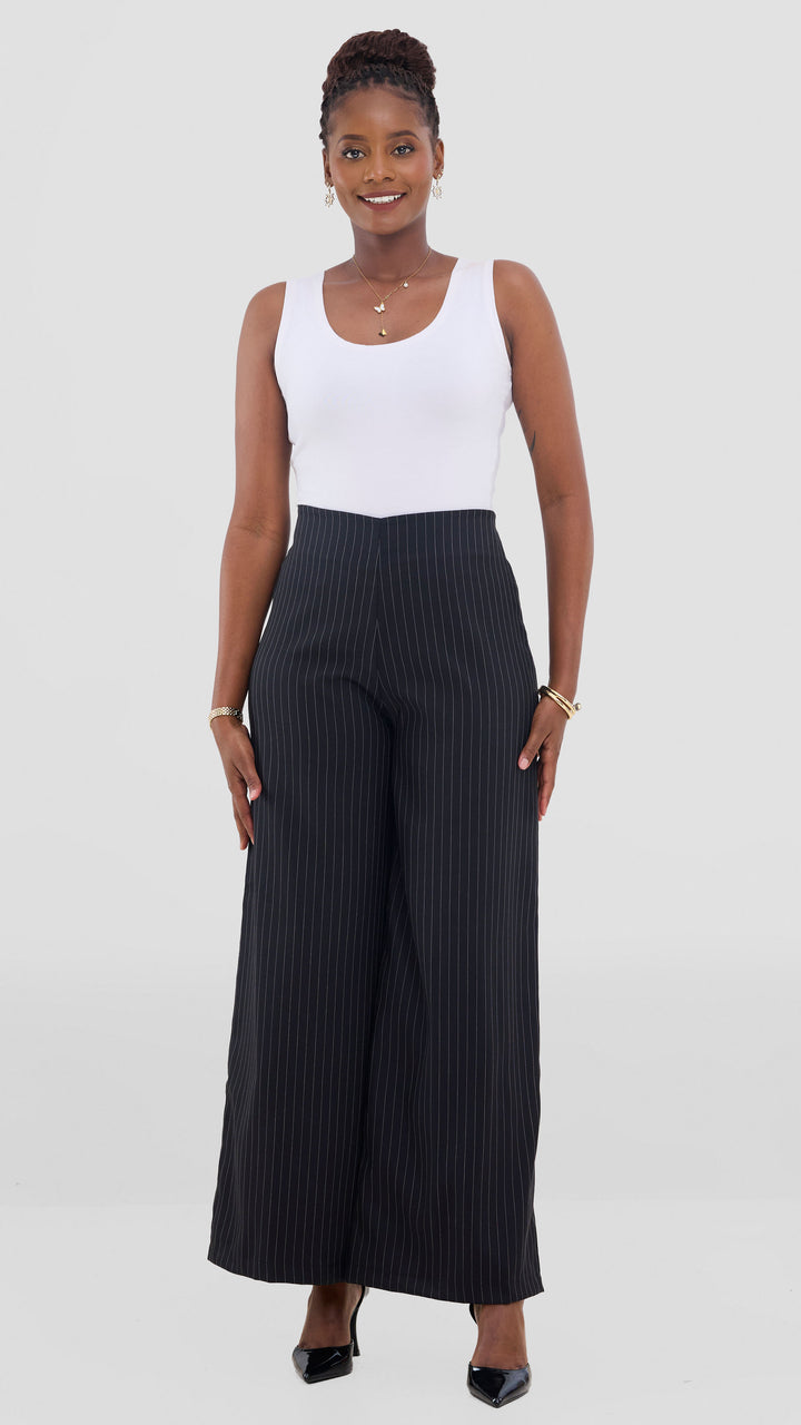 Vivo Studio Striped Pants In Crepe - Black Striped Print