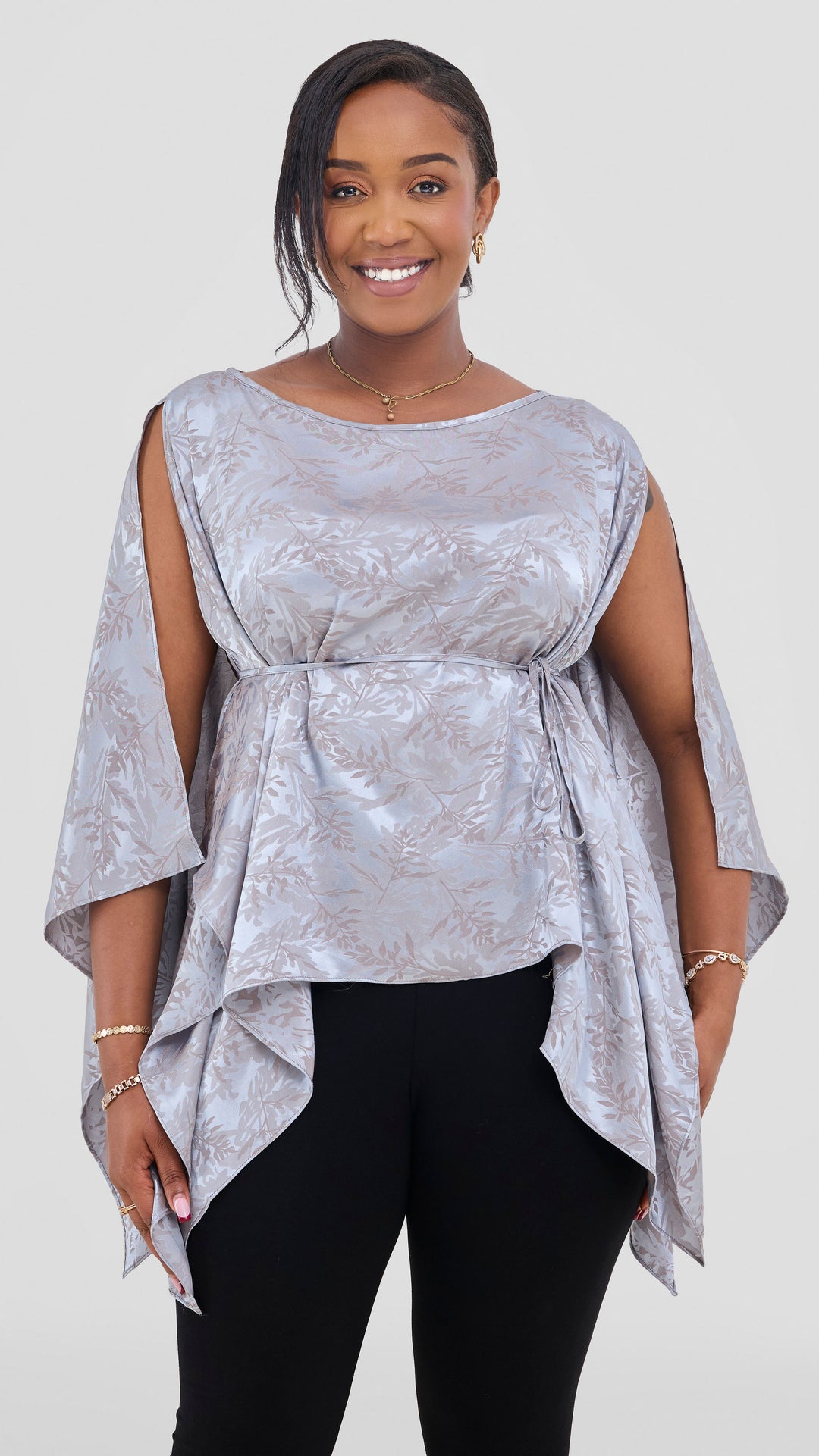Vivo Multiway Slit Poncho in Satin - Baby Blue Textured Print