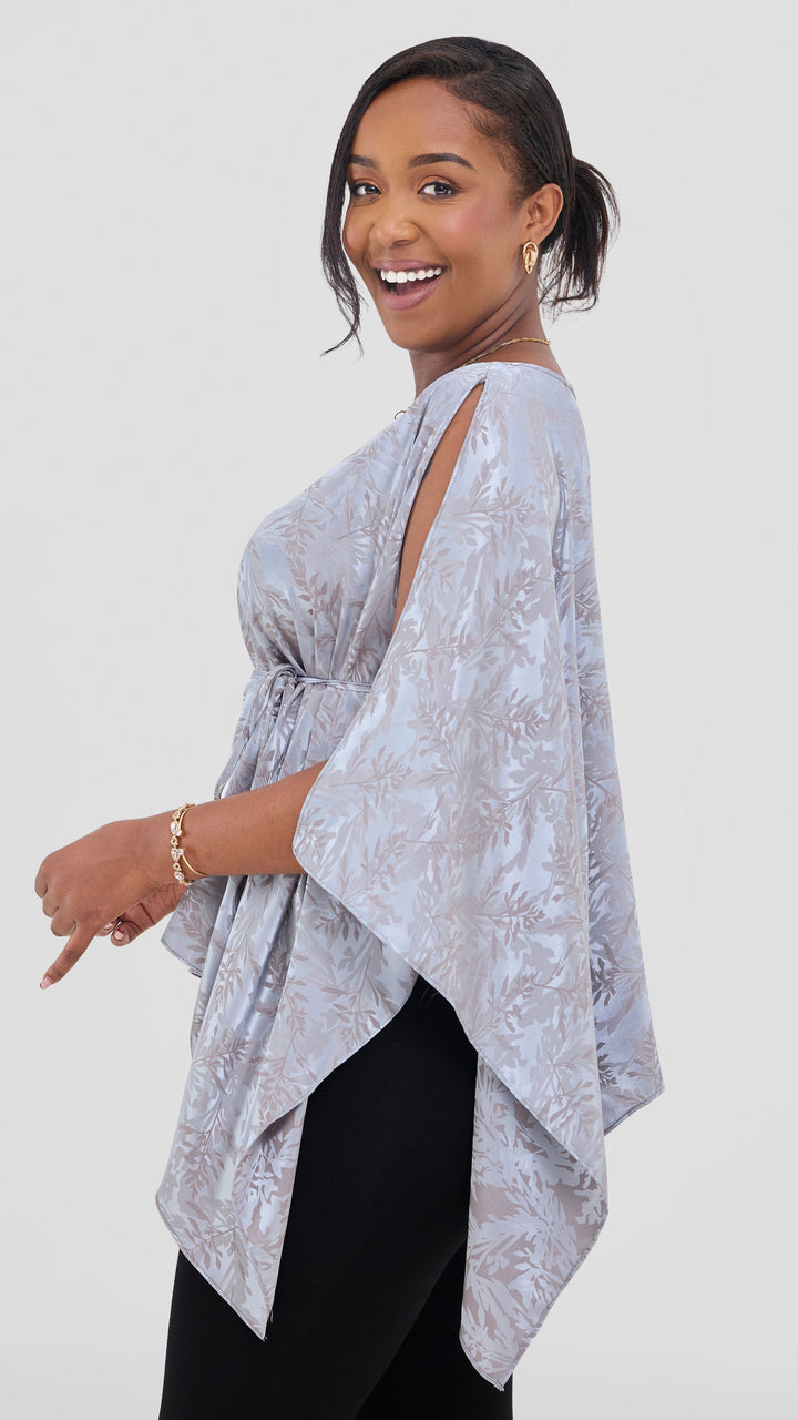 Vivo Multiway Slit Poncho in Satin - Baby Blue Textured Print