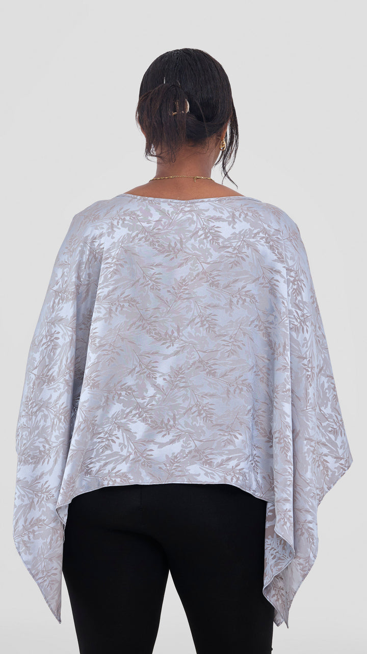Vivo Multiway Slit Poncho in Satin - Baby Blue Textured Print
