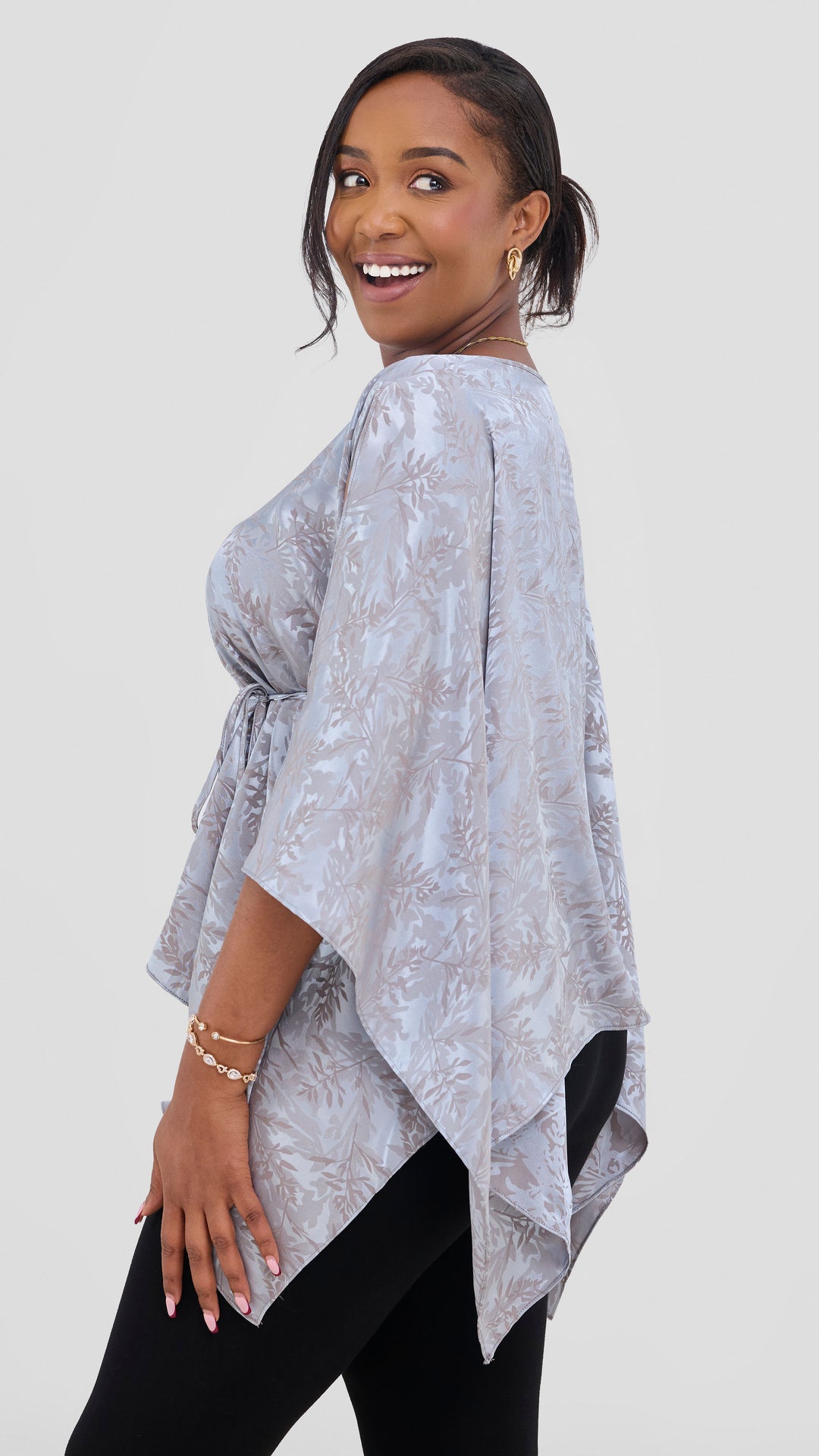 Vivo Multiway Slit Poncho in Satin - Baby Blue Textured Print