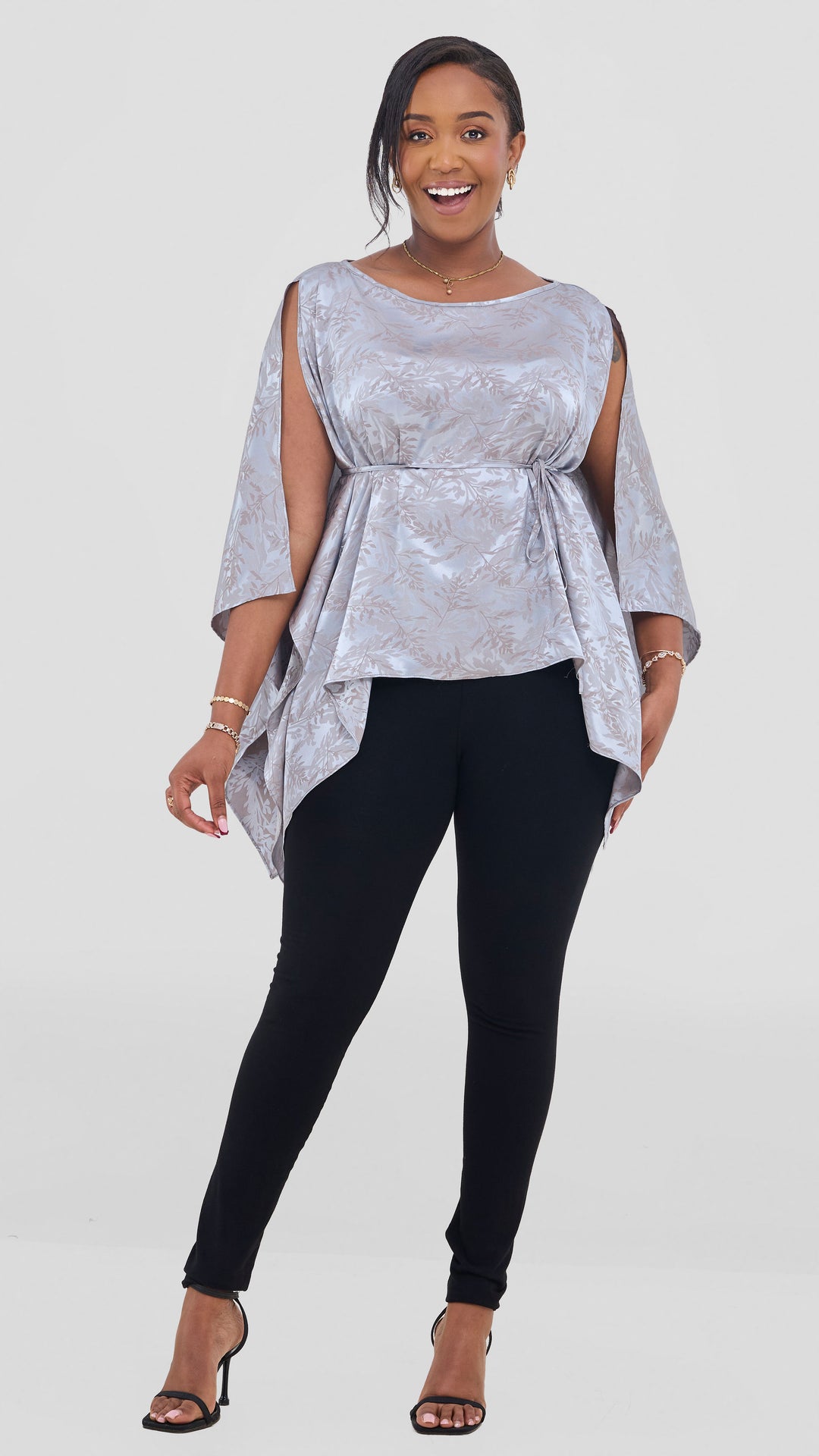 Vivo Multiway Slit Poncho in Satin - Baby Blue Textured Print