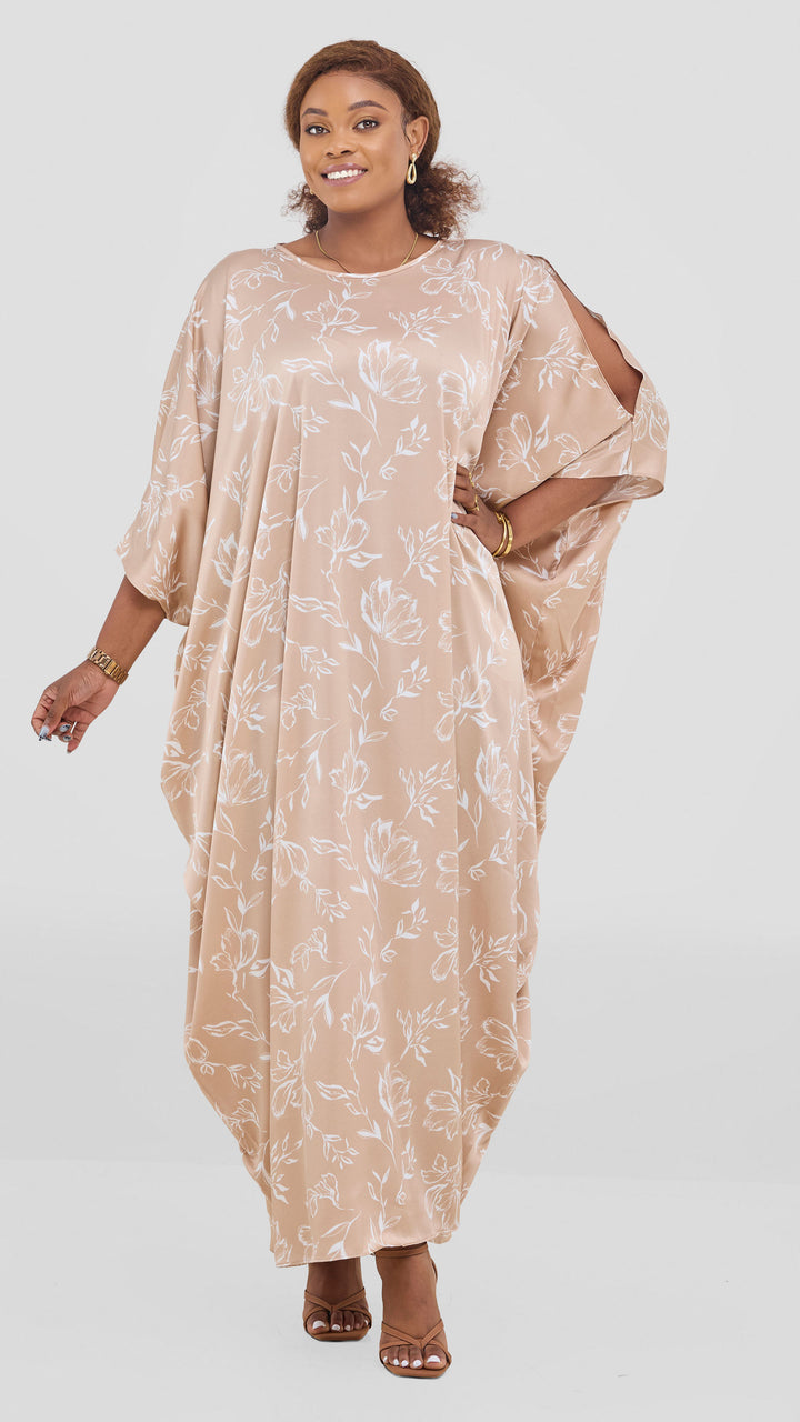 Vivo Lani Maxi Dress In Satin - Taupe / White Yali Print