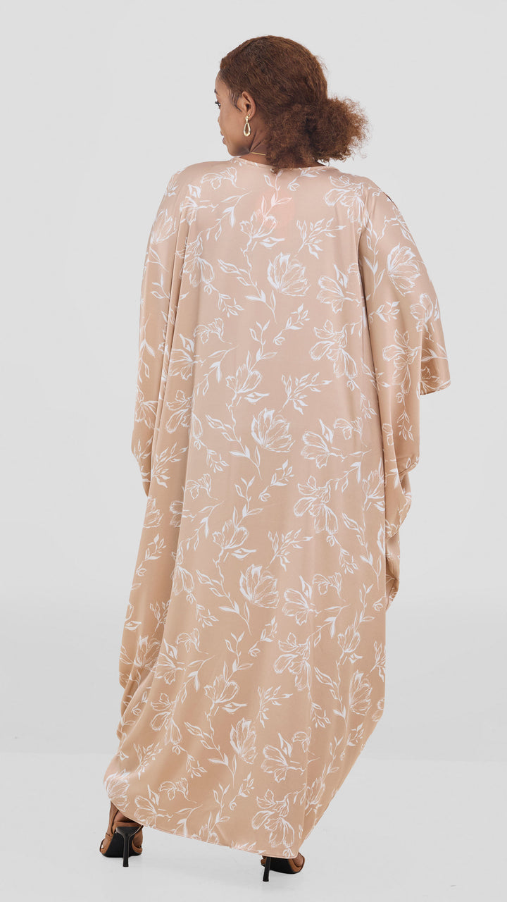 Vivo Lani Maxi Dress In Satin - Taupe / White Yali Print