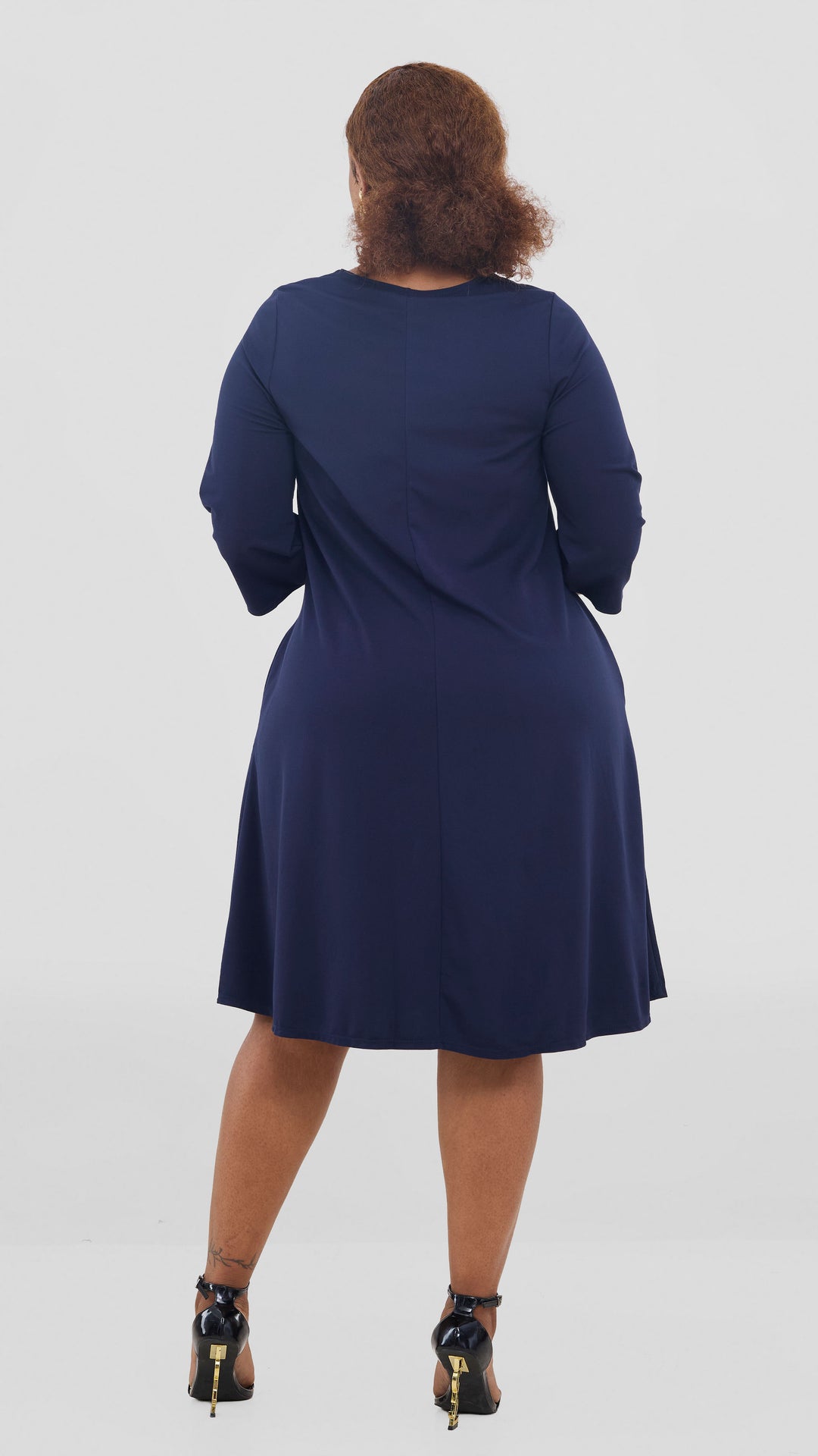 Vivo Basic 3/4 Sleeve Kena Tent Knee Length Dress - Navy Blue