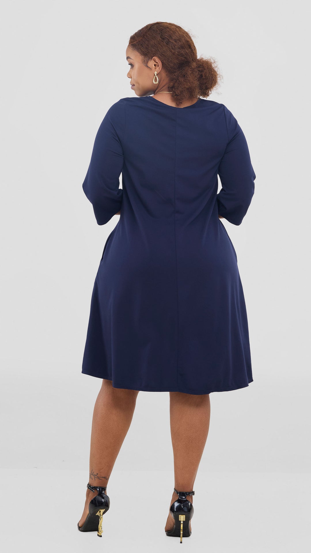 Vivo Basic 3/4 Sleeve Kena Tent Knee Length Dress - Navy Blue