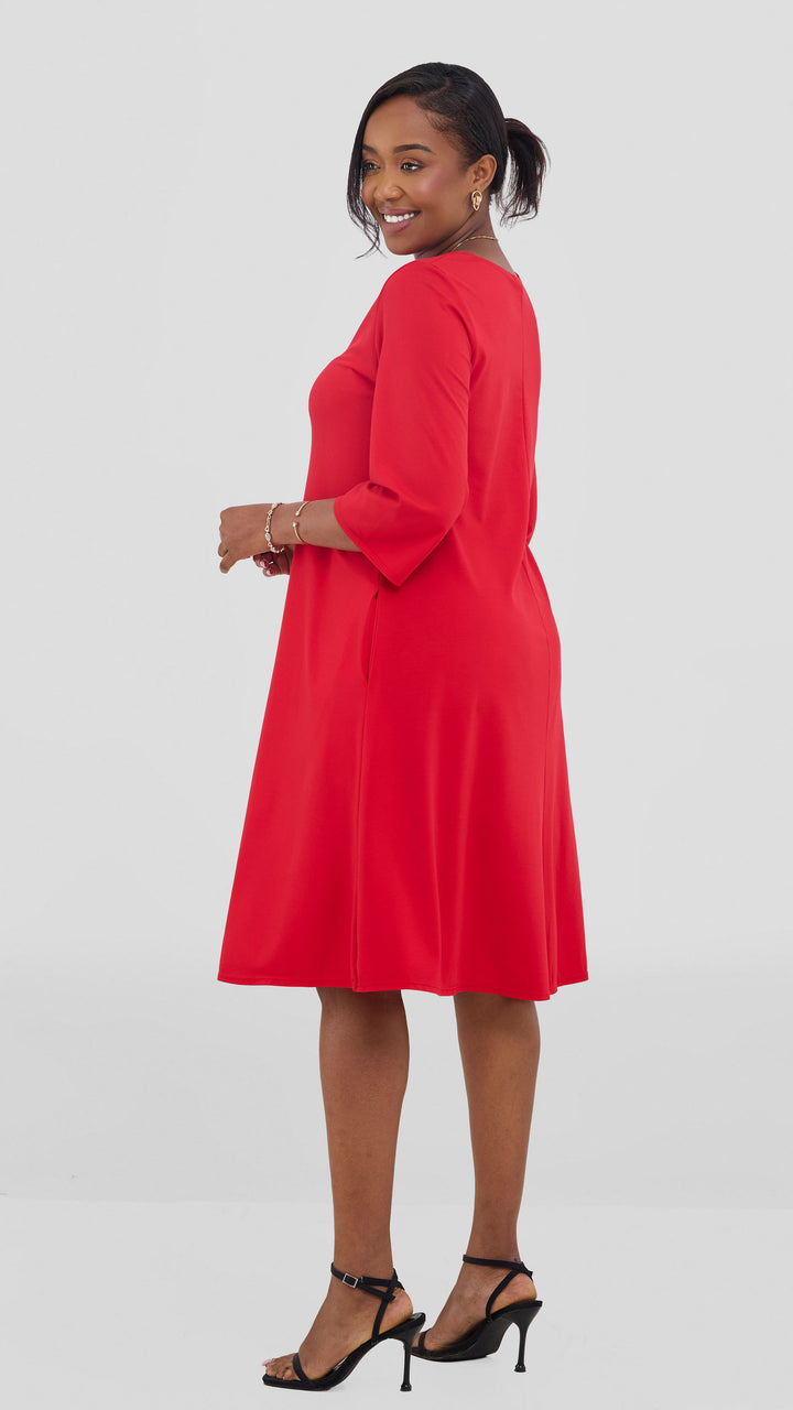 Vivo Basic 3/4 Sleeve Kena Tent Knee Length Dress - Red