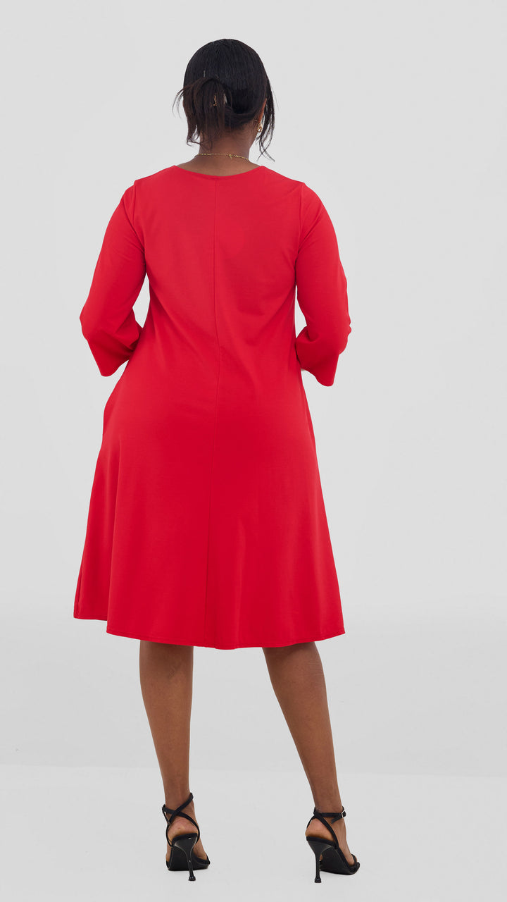 Vivo Basic 3/4 Sleeve Kena Tent Knee Length Dress - Red