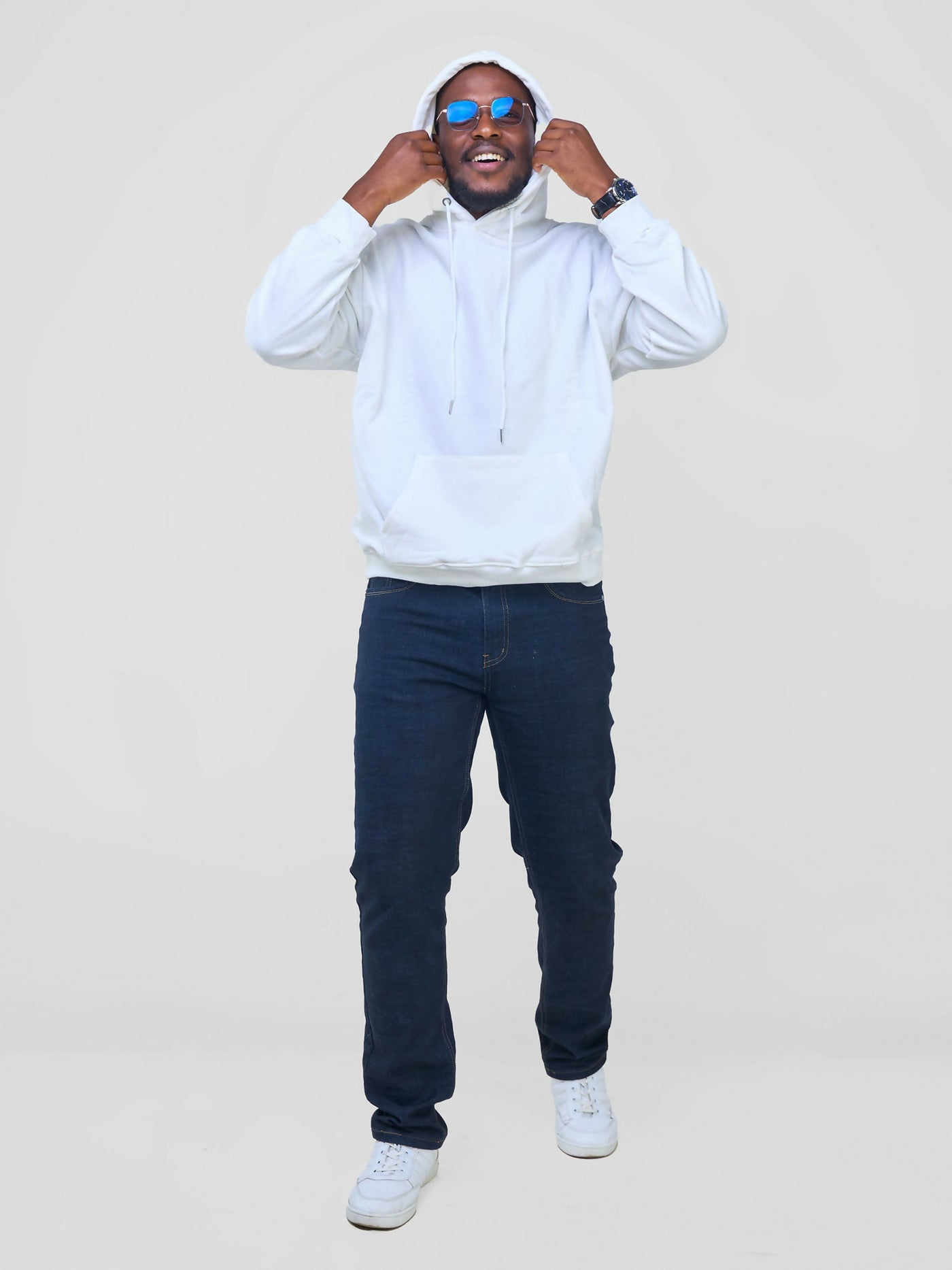 Round Neck L - Sleeves Hoodie - White - Shopzetu