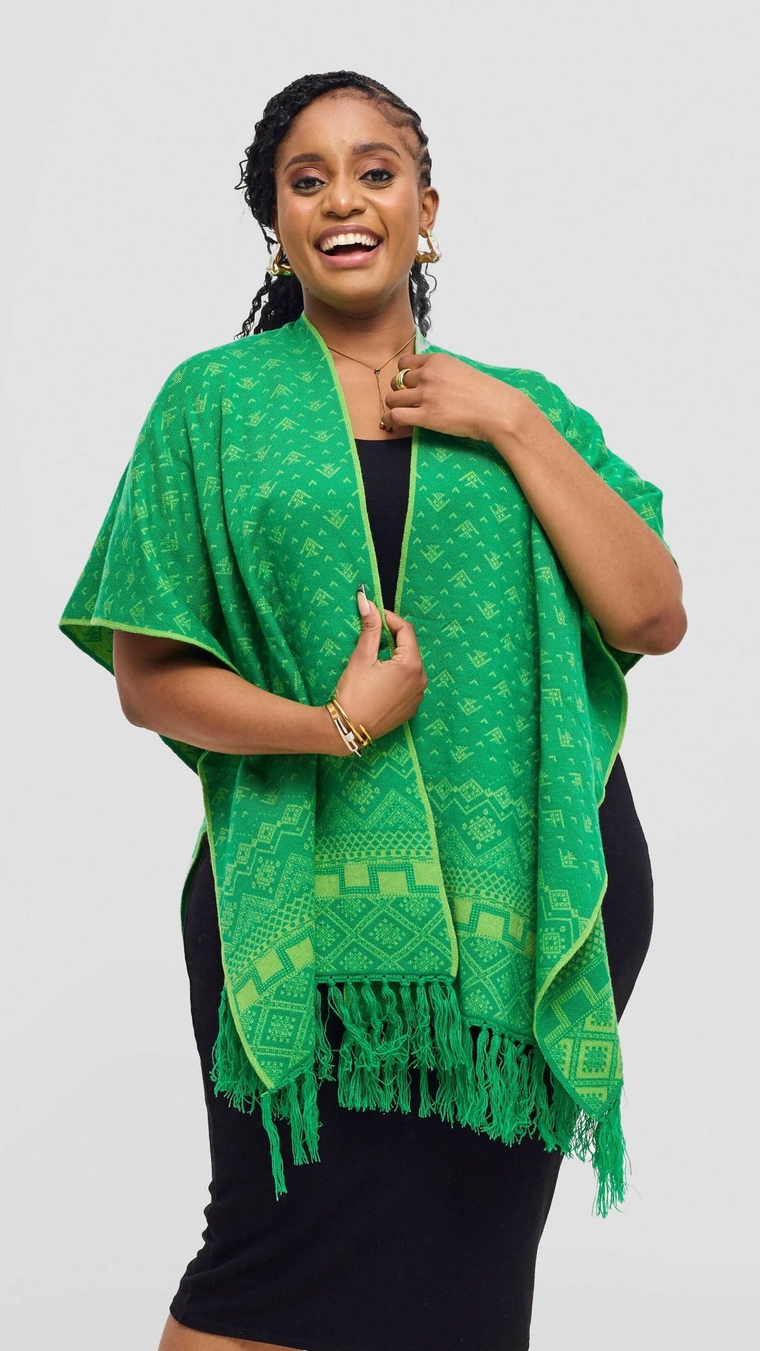 Inroses Deligh Reversible Print Poncho Shawl - Green / Mustard - Shopzetu