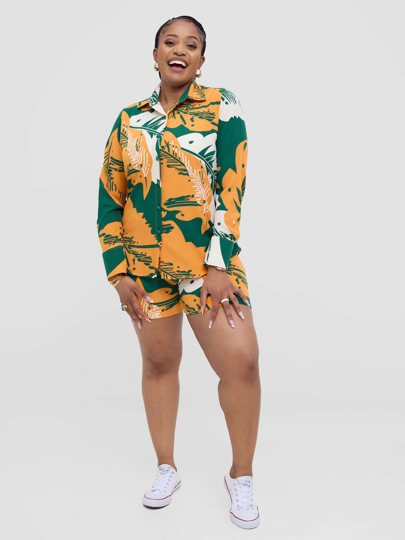 Lizola Jazmine Jenna Short Set - Green / Mustard / White - Shopzetu