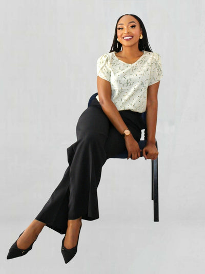 The Fashion Frenzy Floral Blouse Top - Cream - Shopzetu