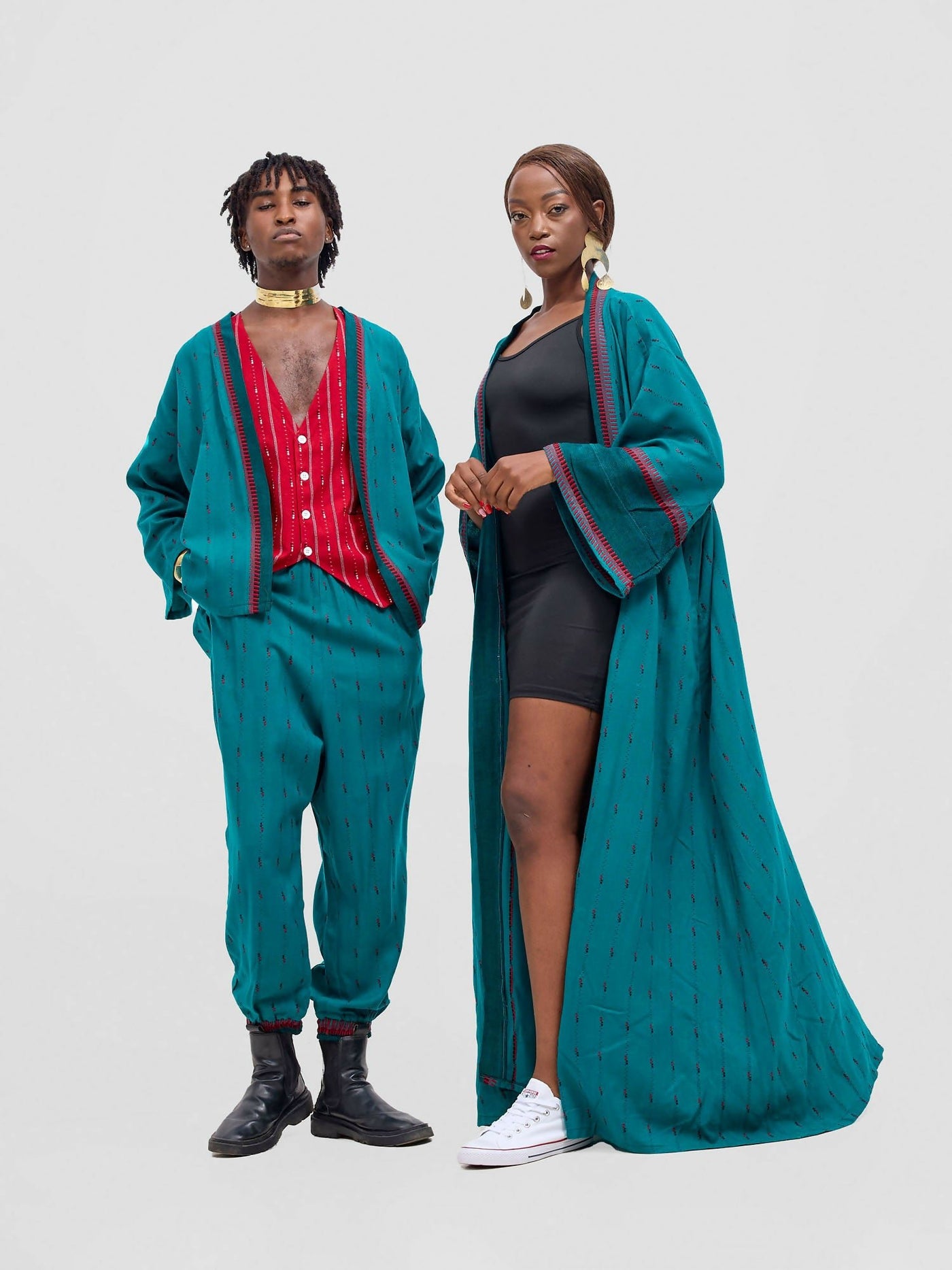 Tribal 3 - Piece Kimono Suit With Vest Coat – Green - Shopzetu