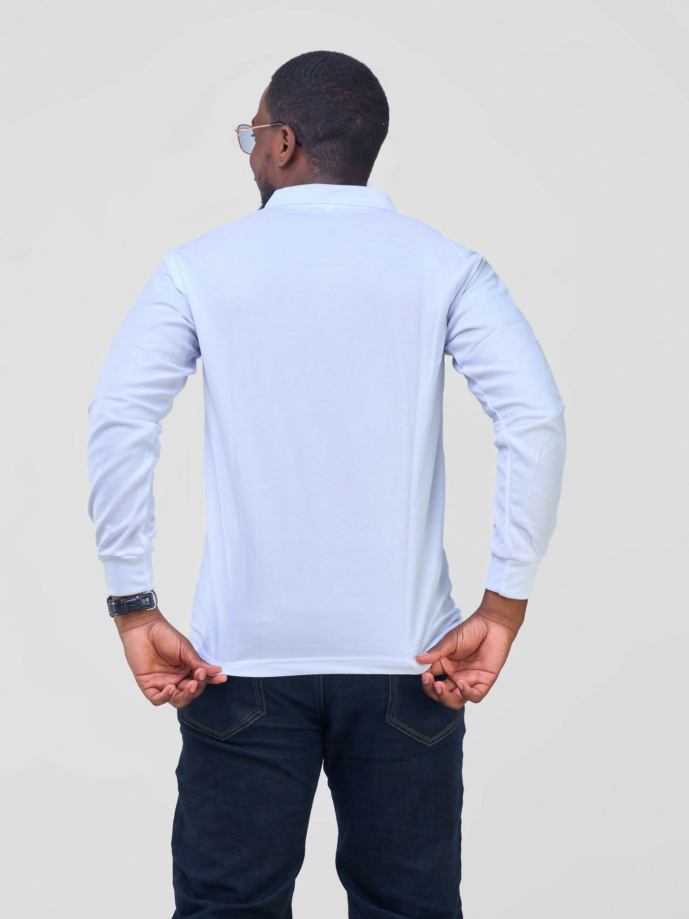 Long Sleeved Polo T/Shirt - White - Shopzetu