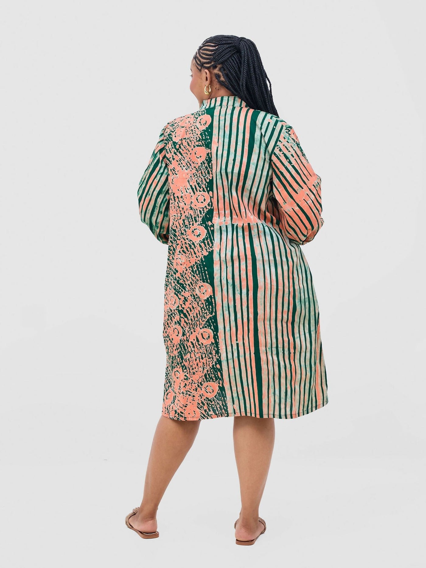 Vivid Afrikana Zinduka Zipper Dress - Green / Peach - Shopzetu