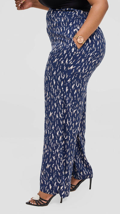 Lucille Couture Elena Palazzo Pant - Blue Print - Shopzetu