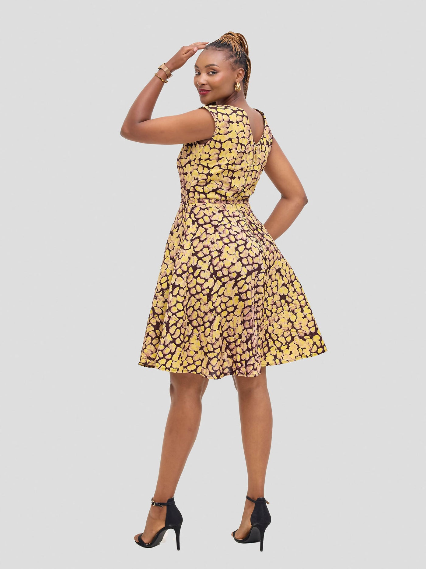 The Fashion Frenzy Raha Printed Skater Dress - Yellow - Shopzetu