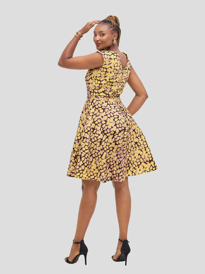 The Fashion Frenzy Raha Printed Skater Dress - Yellow - Shopzetu