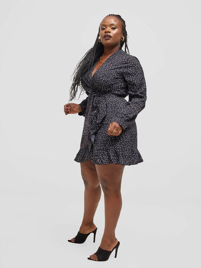 Eyane Africa Starry Night Wrap Dress - Black - Shopzetu
