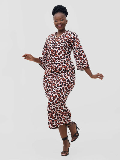 Ziza Print Dress - Orange - Shopzetu