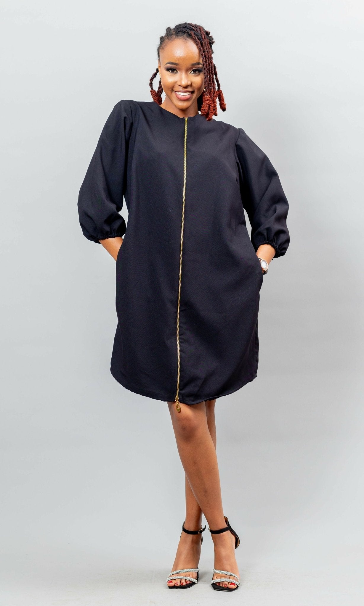 Afriwia Dhahabu Ankara Dress - Black - Shopzetu