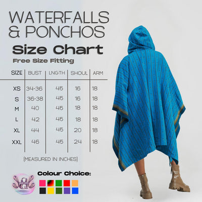 Liquid Lemn Tribal Print Poncho With Hoodie - Blue / Yellow - Shopzetu