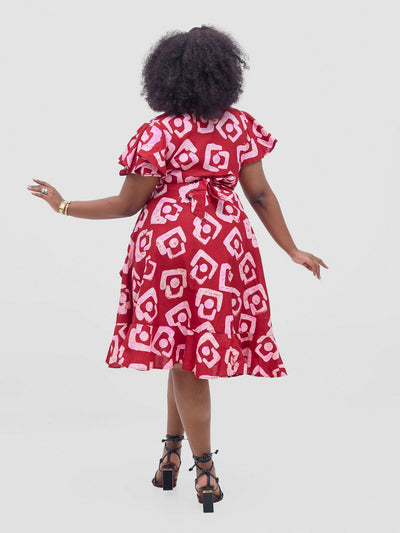Vivid Afrikana Lulu Wrap Dress - Red - Shopzetu