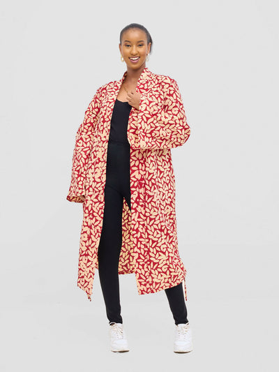 Vivid Afrikana Sanaa Kimono - Maroon / Cream - Shopzetu