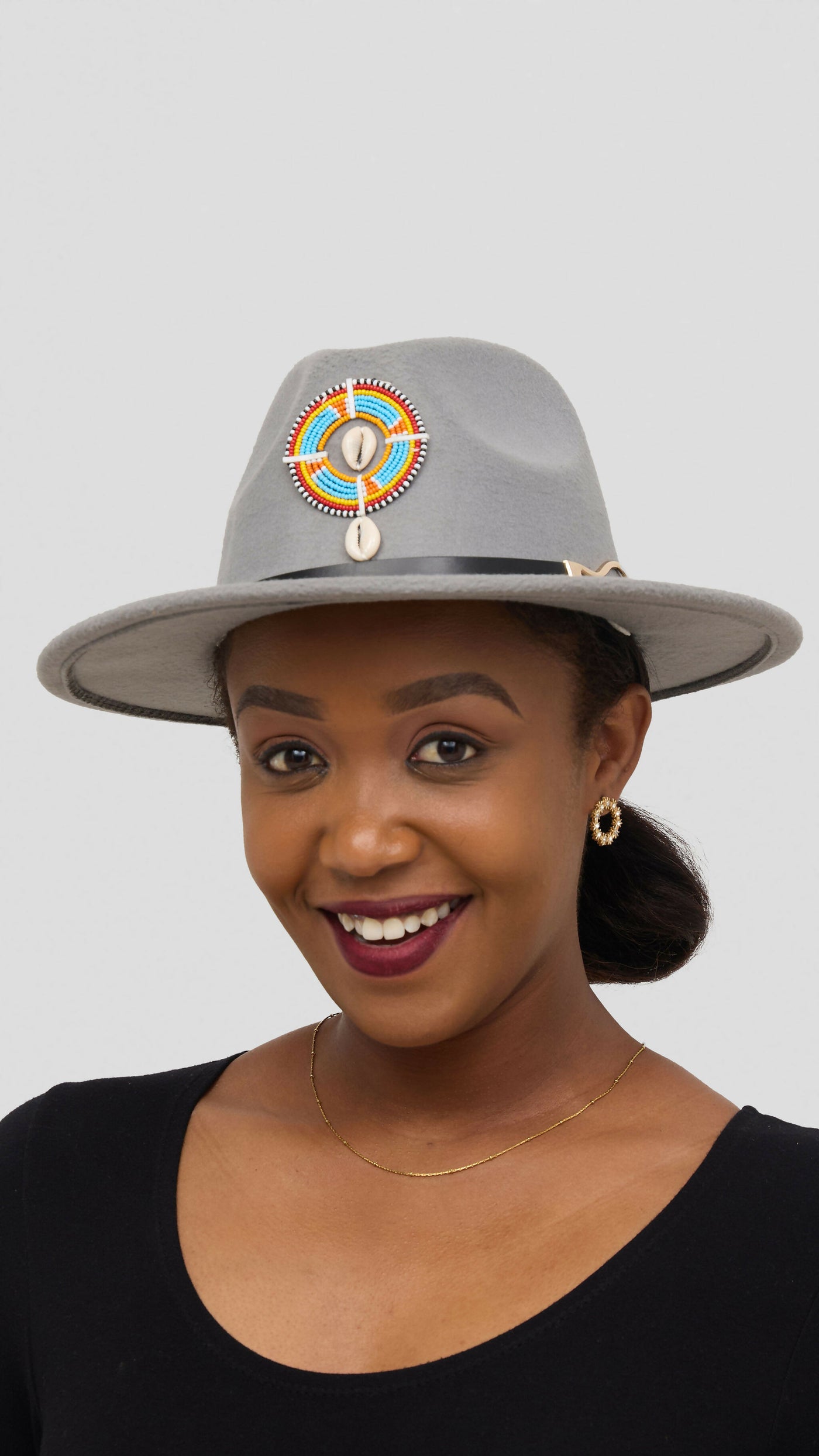 Umbo Collections Beaded Fedora Hat - Grey