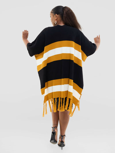 The Fashion Frenzy Striped Fringed Acrylic Kimono – Yellow - Shopzetu