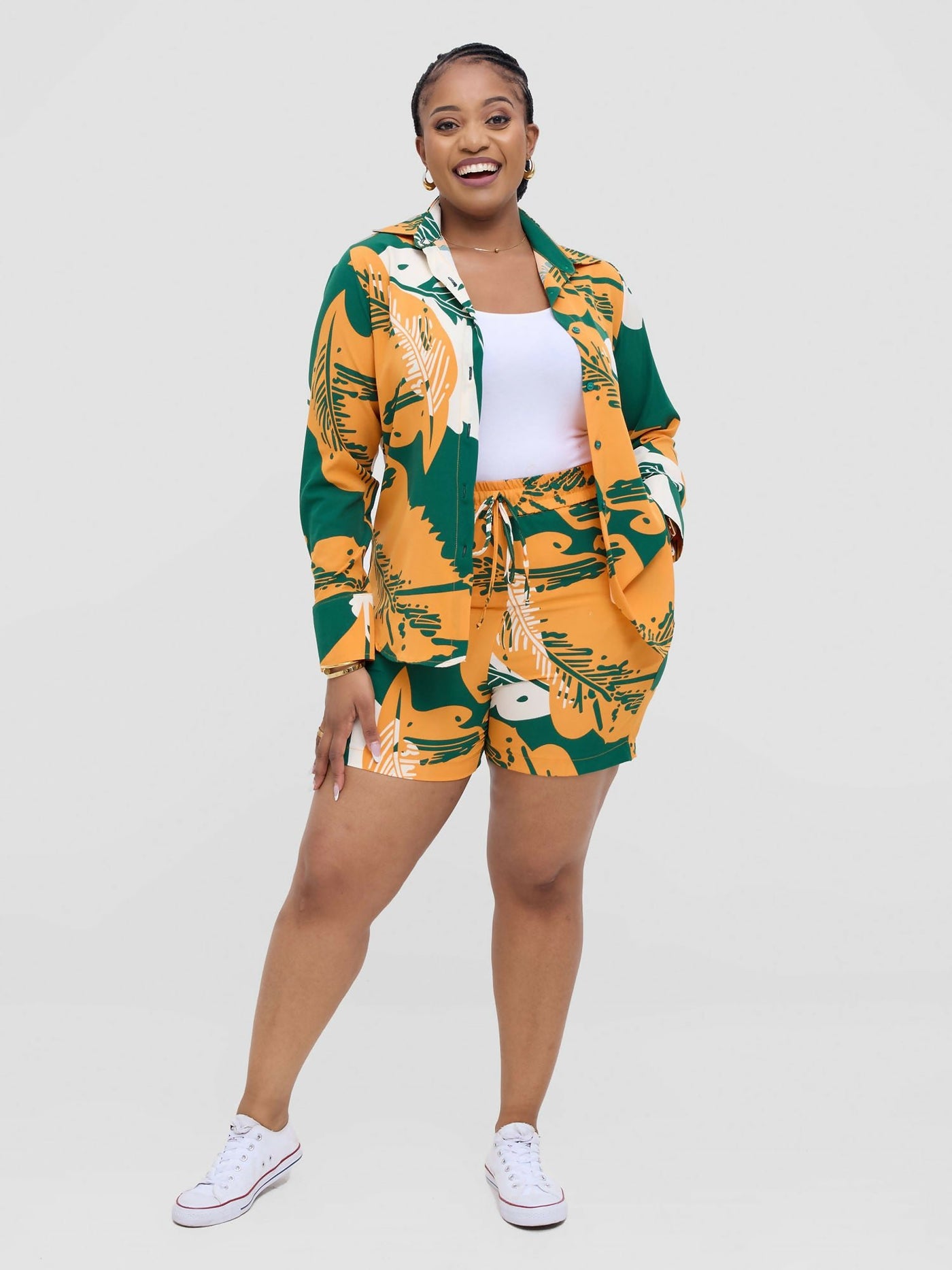 Lizola Jazmine Jenna Short Set - Green / Mustard / White - Shopzetu