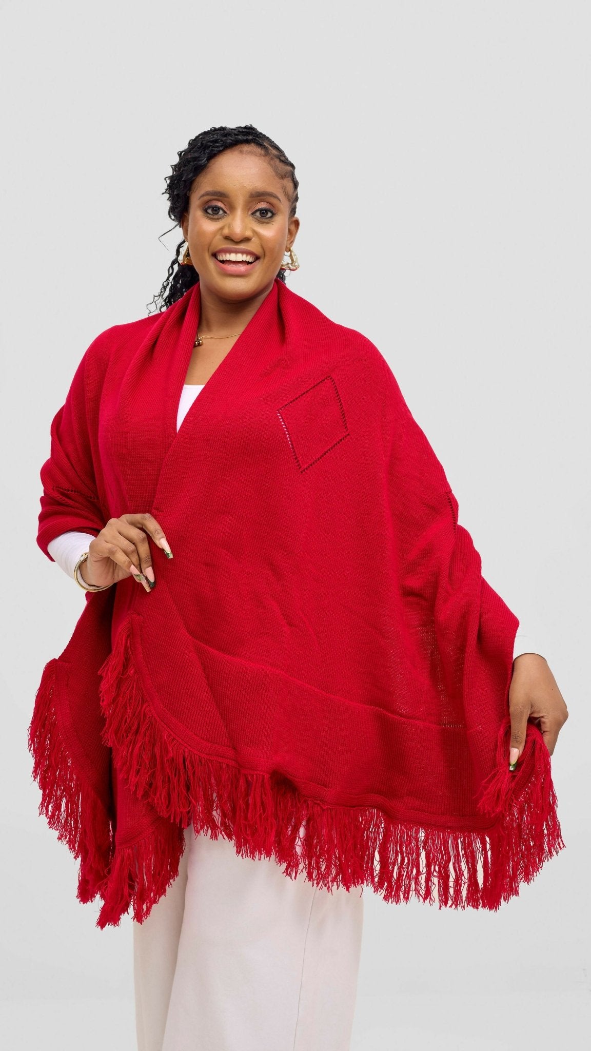 Anel's Diamond Poncho - Red - Shopzetu
