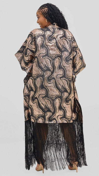 Hats And More Glamour Fringe Hem Tunic Dress – Gold / Black Print - Shopzetu